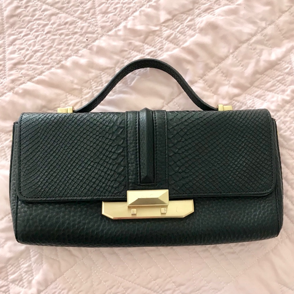 Black crocodile clutch gold hardware